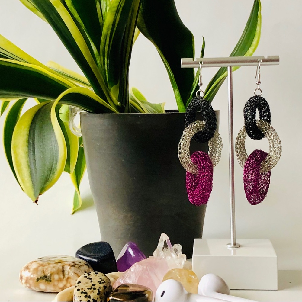 3.5” Handmade Infinity Wire Crocheted Earrings